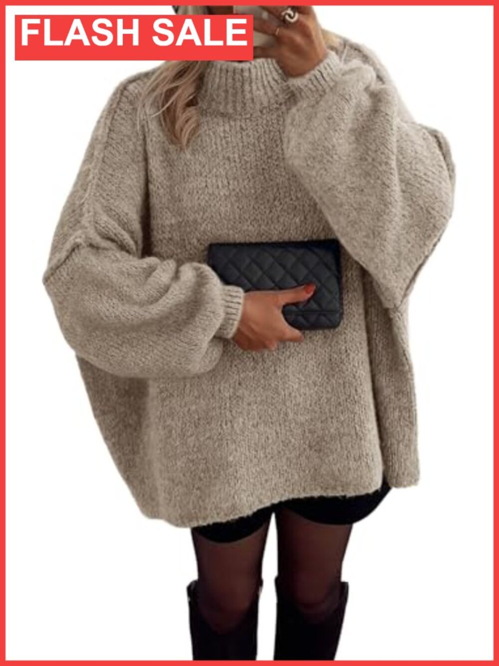 Womens Oversized Chunky Knit Mock Neck Sweater Pullover